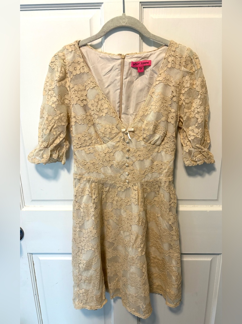 Betsey Johnson floral bouquet cream lace mini Y2K coquette dress 6 s small